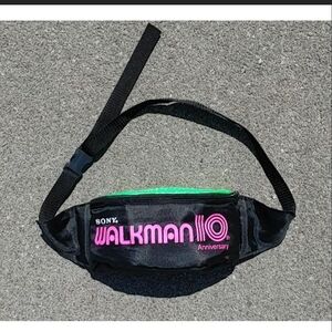 Vintage 1990s Sony Walkman 10th Anniversary Fanny Pack Bum Bag Neon Pink